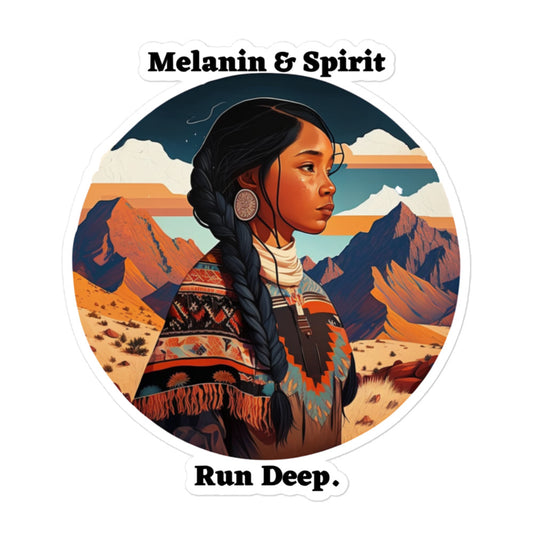 Melanated Native American Woman Sticker | Melanin & Spirit | Native American Art