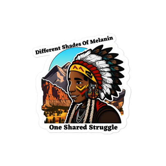 Melanated Native American Man Sticker | Shared Struggle | Native American Art