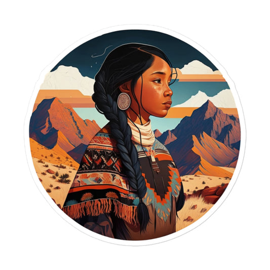 Melanated Native American Woman Sticker | Melanin & Spirit | Native American Art